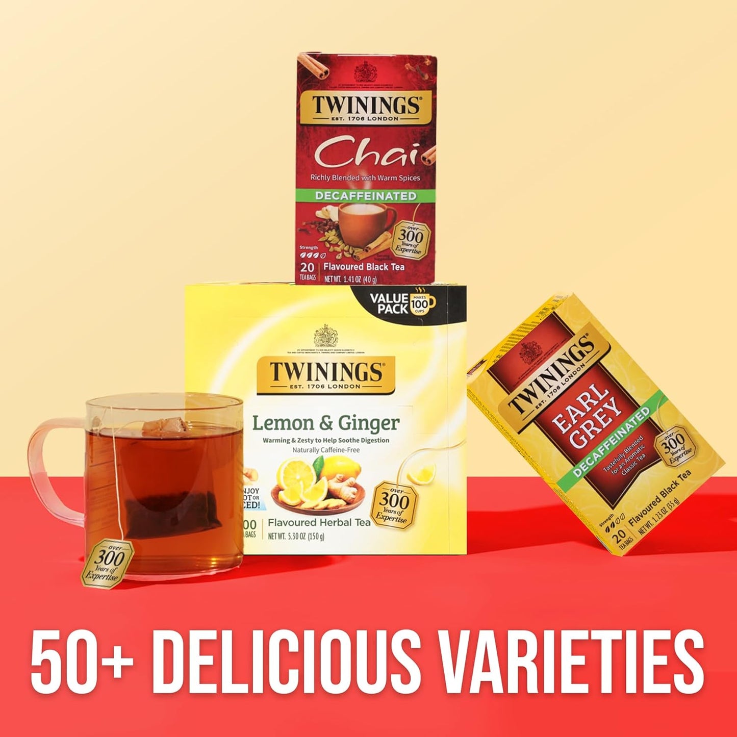 Twinings Decaffeinated Chai Tea Bags - Sweet & Savory Spices, 20 Count (Pack of 6) | Enjoy Hot or Iced