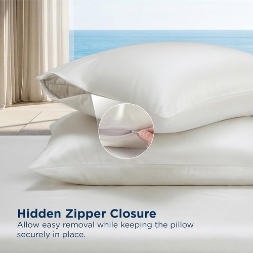 Bedsure Cooling Pillow Cases - Softer Than Silk Queen Set of 2 | Hydrating 3% HA & Ceramides, White