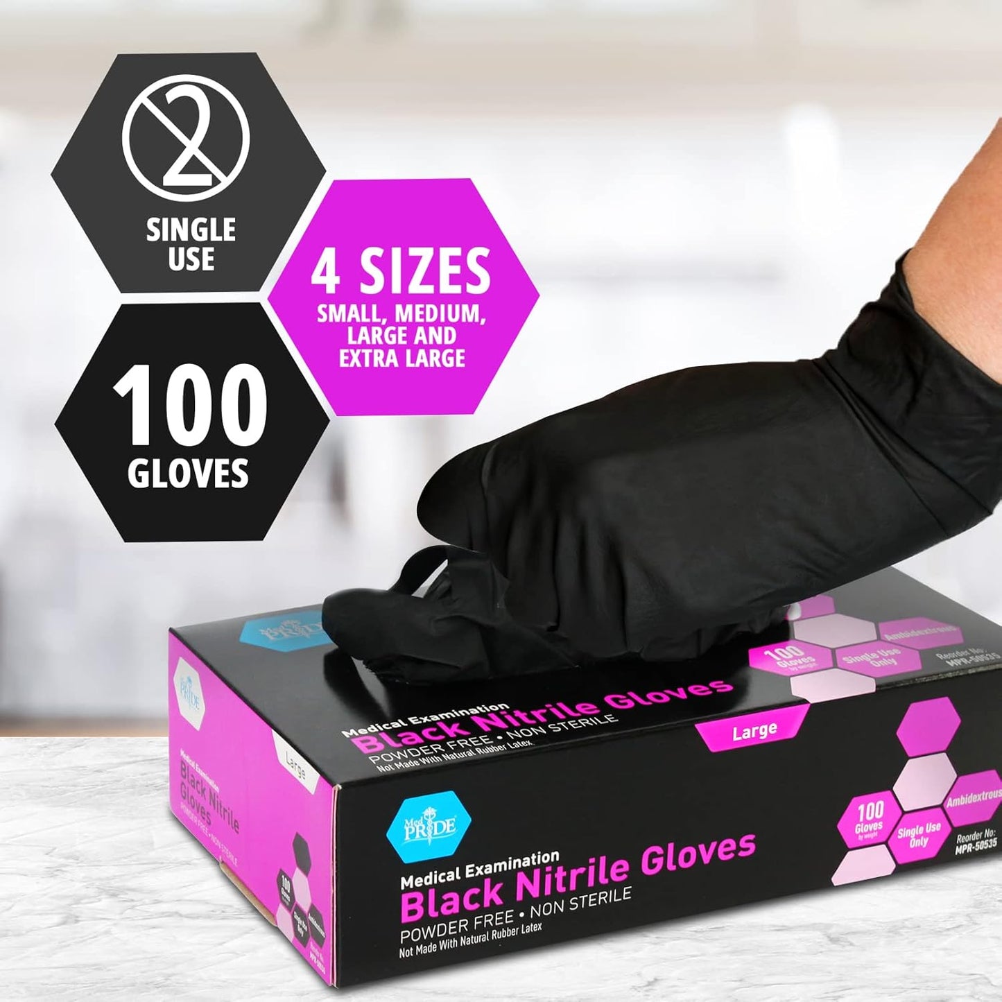 Med Pride Heavy Duty Black Nitrile Gloves - Non-Allergenic, Ultra-Strong 4 Mil Thick | 1000-Count (Small)