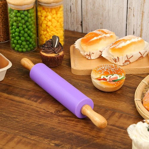 Koogel Rolling Pin - 12 Inch Non-Stick Silicone Surface with Wooden Handle | Perfect for Baking Pies, Pastries & Cookies