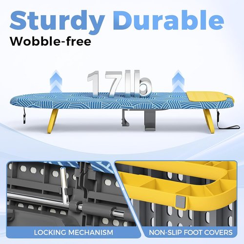 KINGBOARD Mini Ironing Board - Foldable Tabletop Design with Iron Holder | Easy Storage for Travel & Dorm, 12x32 Blue
