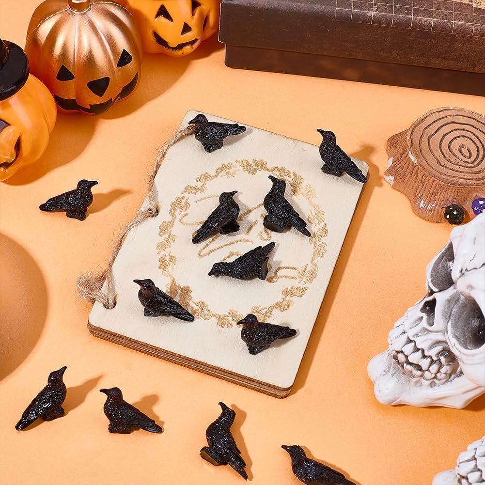 Skiennix 50Pcs Mini Black Resin Crows - Gothic Halloween Decorations for Home & Garden