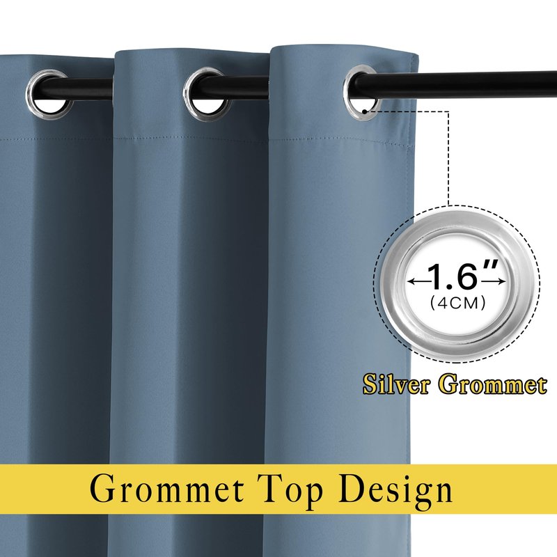 NICETOWN Smoky Blue Blackout Curtains for Bedroom - Triple Weave Grommet Top Thermal Insulated Window Treatment Light Blocking Drapes for Cafe/Home Office, W46 x L54, Set of 2