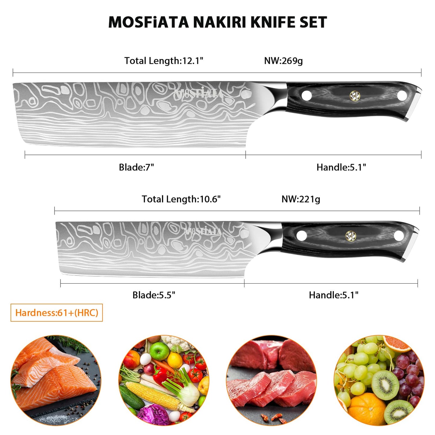 MOSFiATA Nakiri Kitchen Knife, 7”&5.5" Chef Knife Set, Ultra Sharp German Stainless Steel Cleaver Cooking Knife with Ergonomic Handle Gift Box