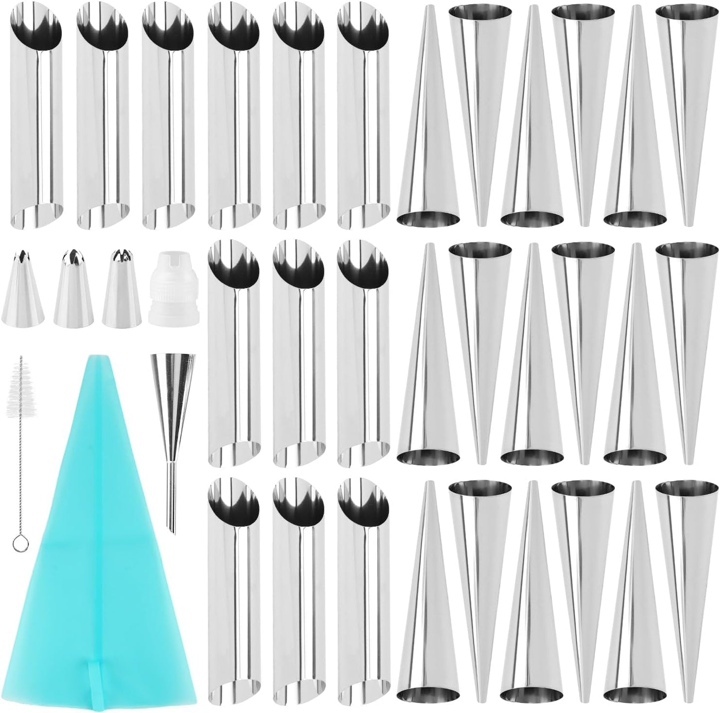 Skiennix 35-Piece Cream Horn Kit - Stainless Steel Cannoli Forms & Baking Pans for Pastries