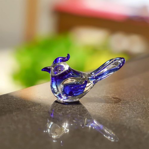 HDCRYSTALGIFTS Mini Blown Glass Blue Jay Figurine - 3.5 Inch Collectible Crystal Ornament
