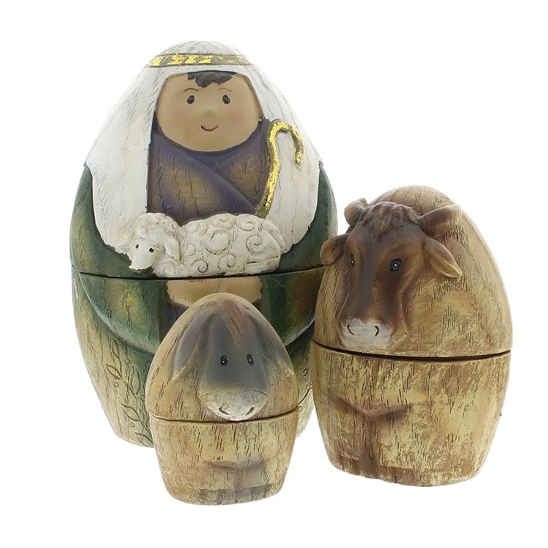 Nativity Nesting Dolls Set of 9 – Holy Family with Three Kings & Shepherd, Resin & Dolomite