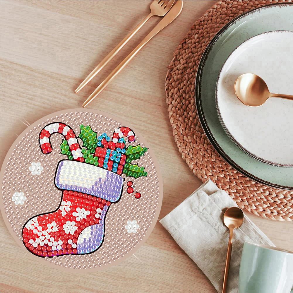 Skiennix Christmas Diamond Painting Coasters - 8 Gingerbread Snowman Art Kits with Holder | DIY 4x4 Inch