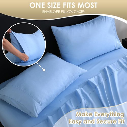 CozySmile Luxury Silky Soft Bed Sheet Set - 6 Piece Full Size | Fits 16" Deep Pocket Mattresses, Wrinkle-Free & Breathable Cooling, Sky Blue