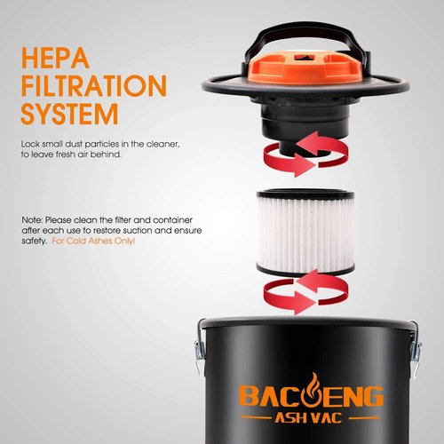 BACOENG Ash Vacuum, 4 Gallon Ash Vacuum for Pellet Stoves, Fireplaces Ash Vacuum Cleaner, for Wood Stove, Pellet Grill