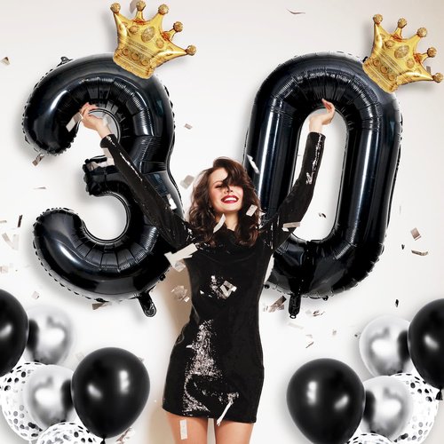 20th Birthday Decorations | Skiennix 40-Inch Black Foil Number 20 Balloon with Gold Crown