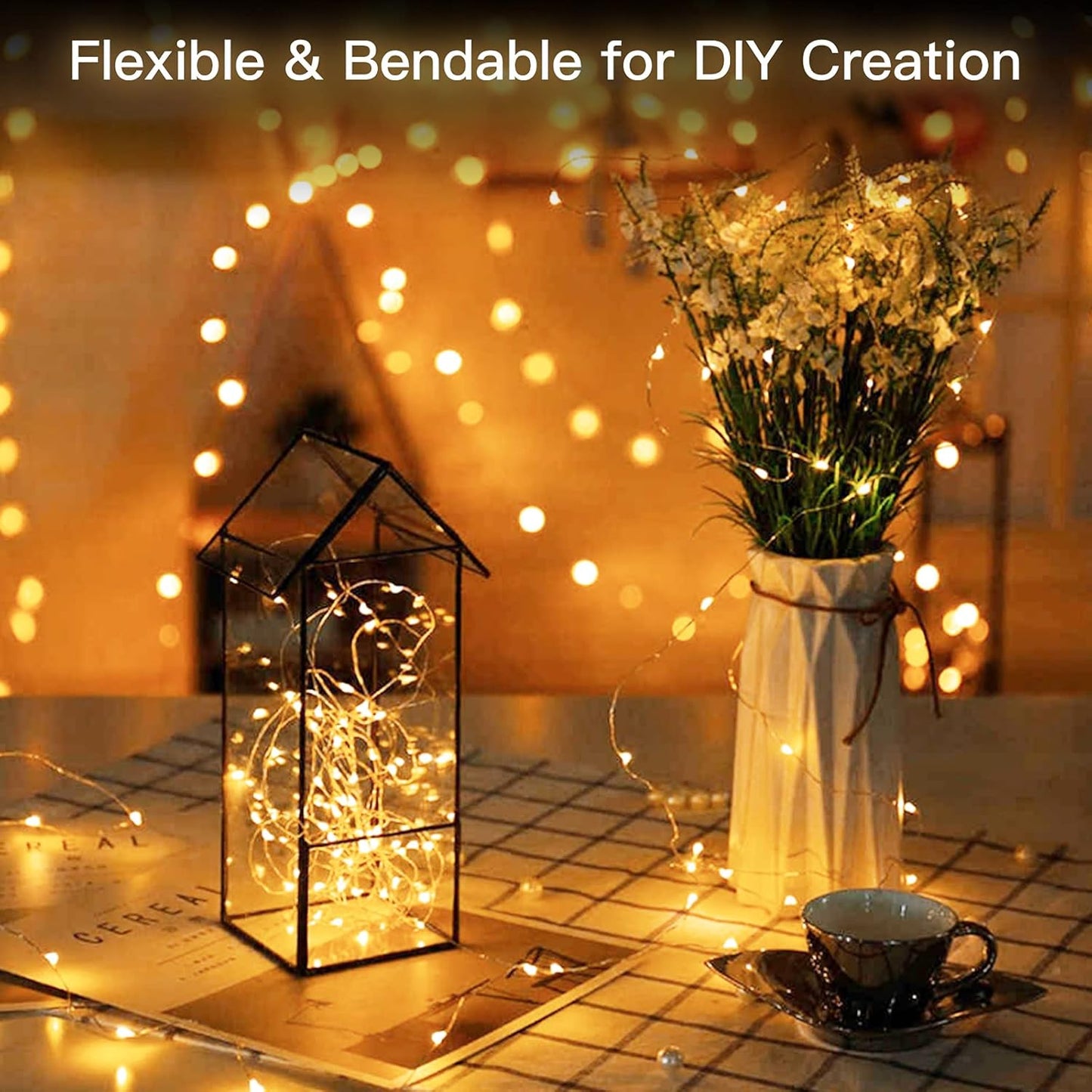 Twinkle Lights by Christmas | 72 Ft 200 LED Fairy String Lights with Plug | Warm White Copper Wire for Bedroom & Party Decor