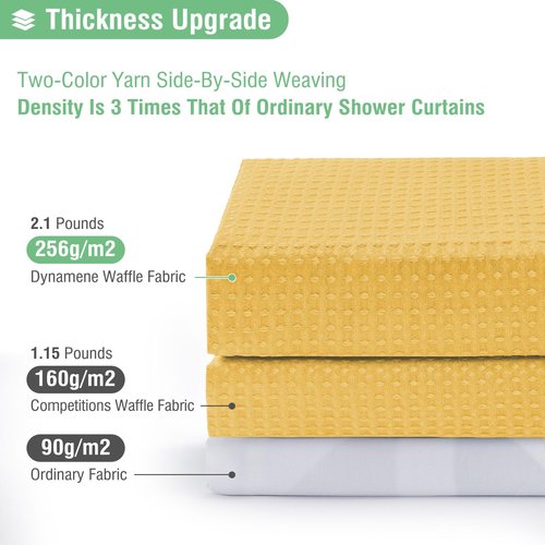 Dynamene Extra Long Shower Curtain - 96 Inch Long Waffle Weave Weighted Thick Cloth Bathroom Shower Curtain, Neutral Heavy Duty Hotel Bath Curtain Set with 12 Plastic Hooks,72x96, Gold
