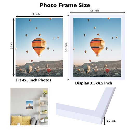 JCJMY 4x5 Picture Frame White for Wall Hanging or Tabletop, Wall Mounting Horizontally or Vertically, 4 x 5 Wall Gallery Poster Photo Frame with Shatter Resistant Plexiglass, White