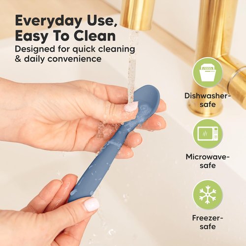 KeaBabies Silicone Baby Spoons - Self-Feeding Utensils for 6-12 Months | 3-Pack Dishwasher-Safe Set (Slate)