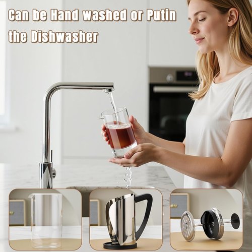 KYZ French Press Coffee Maker - 20oz Borosilicate Glass with 304 Stainless Steel & 4-Level Filter | BPA Free, Easy to Clean
