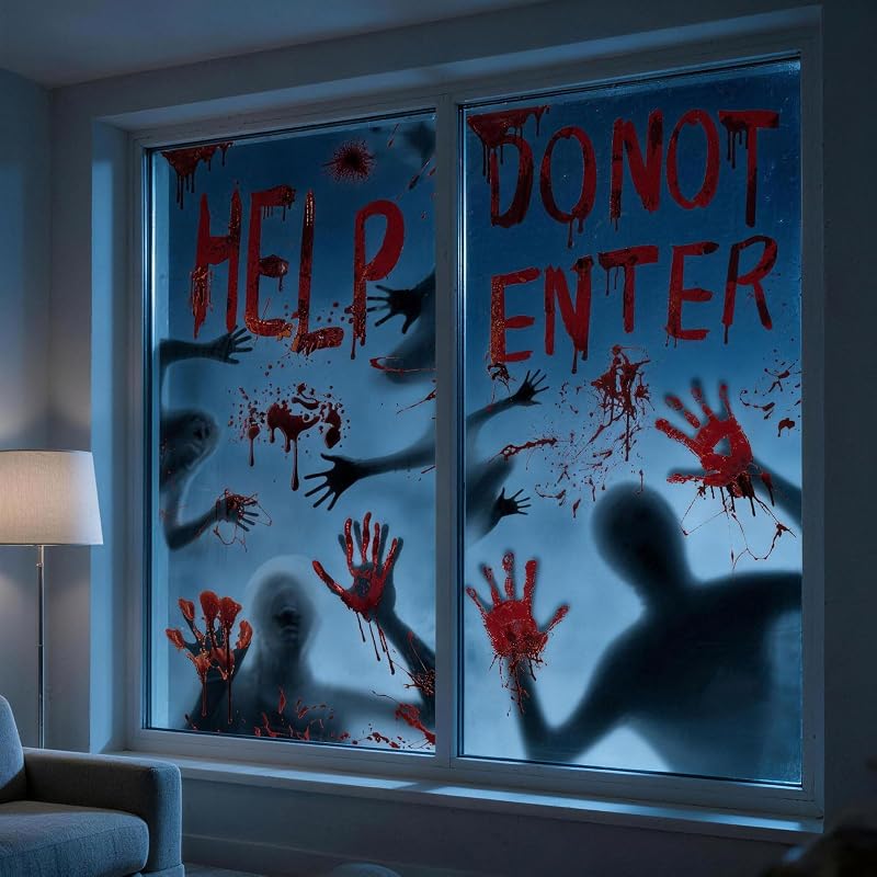 2 Pack 30x61 in Halloween Window Clings - Bloody Spine Chilling Door & Window Decor