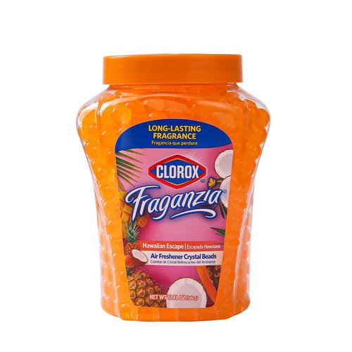 Clorox Fraganzia Crystal Beads Air Freshener, Long Lasting Room Deodorizer and Odor Eliminator Gel Beads to Freshen Home, Car, or Office, Island Escape Scent, 12 Fl Oz - 12 Pack