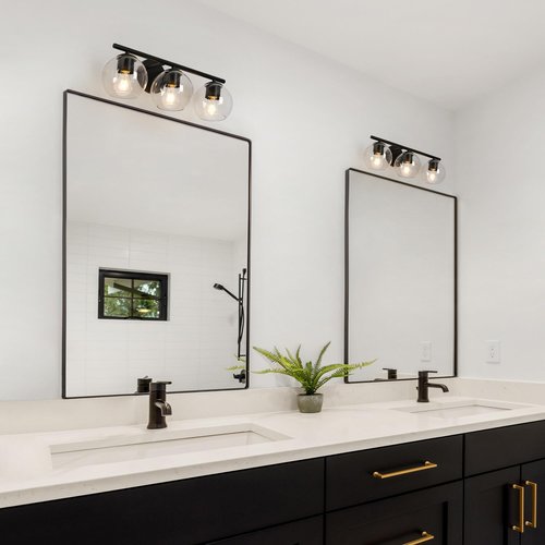 Bathroom Light Fixtures, 3 Light Black Vanity Lights Modern Farmhouse Bathroom Vanity Lighting with Globe Glass Shade