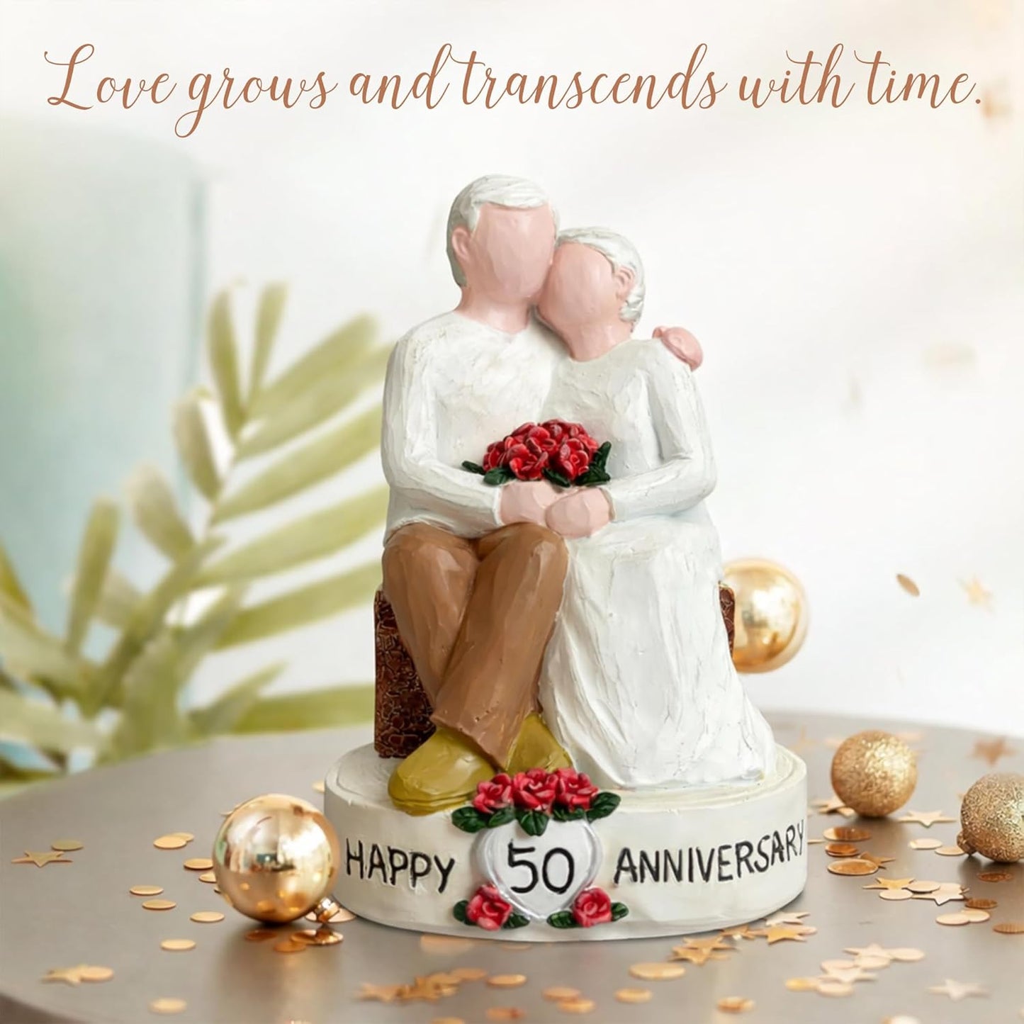 Regine Switzerland 50th Wedding Anniversary Figurines - Hand-Painted Resin Statues for Couples | 5.9 Inch Tabletop Decor