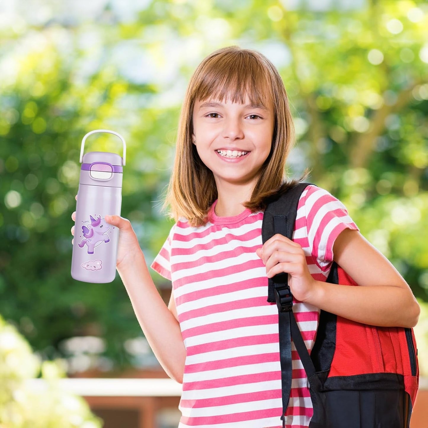 Skiennix Insulated Water Bottle for Kids - Leak-Proof Tumbler with Straw | Purple Unicorn Design