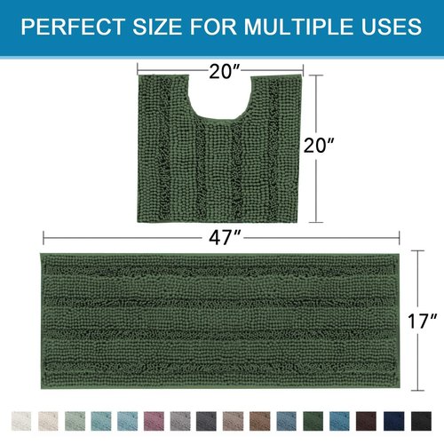 H.VERSAILTEX Bathroom Rugs Bath Rug Set 2 Piece Bathroom Contour Rug Toilet Mat Sets Non Slip Contour Bath Rug Ultra Thick Water Absorbent Striped Bath Mats(47" x 17" Plus 20" x 20" U, Bronze Green)