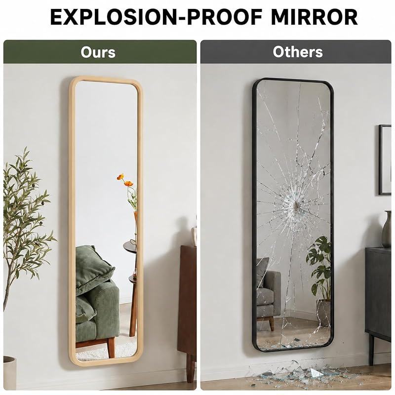 Oak Full Length Mirror with Stand 18" x 63" - Natural Wood Framed Floor Mirror