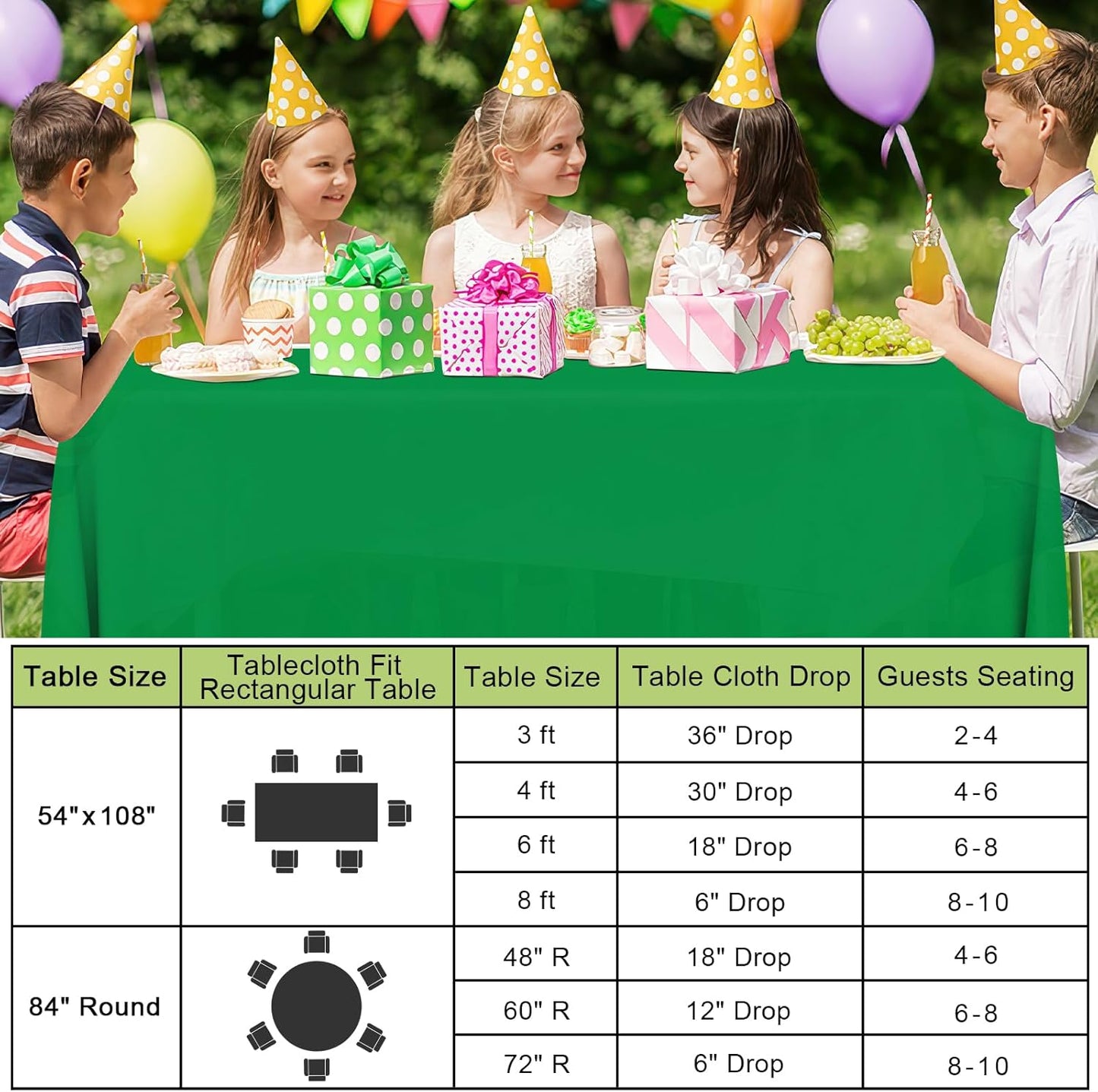 Smiry Disposable Tablecloths - 54 x 108 Inch Waterproof Plastic Covers | Green Decorative 3-Pack for Parties & Picnics
