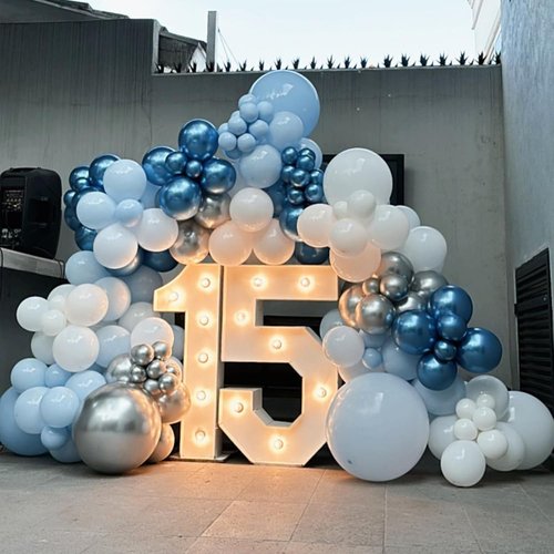 Blue Silver Balloons Set - 12 Inch Dark Navy & Confetti Latex Balloons for Birthday, Graduation & Weddings