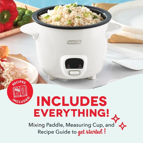 Dash Mini Rice Cooker - Compact Single-Serve Cooker with Nonstick Pot & Keep Warm Function - White