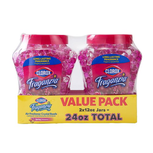Clorox Fraganzia Crystal Beads Air Freshener Twin Pack, Long Lasting Room Deodorizer and Odor Eliminator Gel Beads for Home, Car, or Office, Spring Scent, 24 Fl Oz - 6 Pack