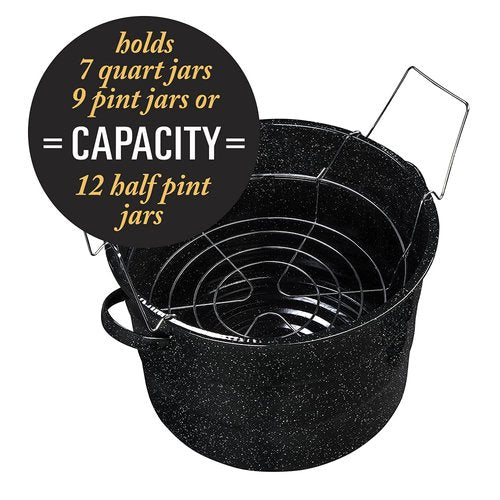 Granite Ware Enamel on Steel 21.5-Quart Water Bath Canner with lid & Jar Rack, Speckled Black