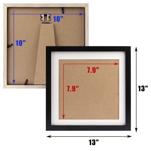 10x10 Black Picture Frames Square Classic Natural Wood 4 Pack for Wall Mounting and Tabletop Display