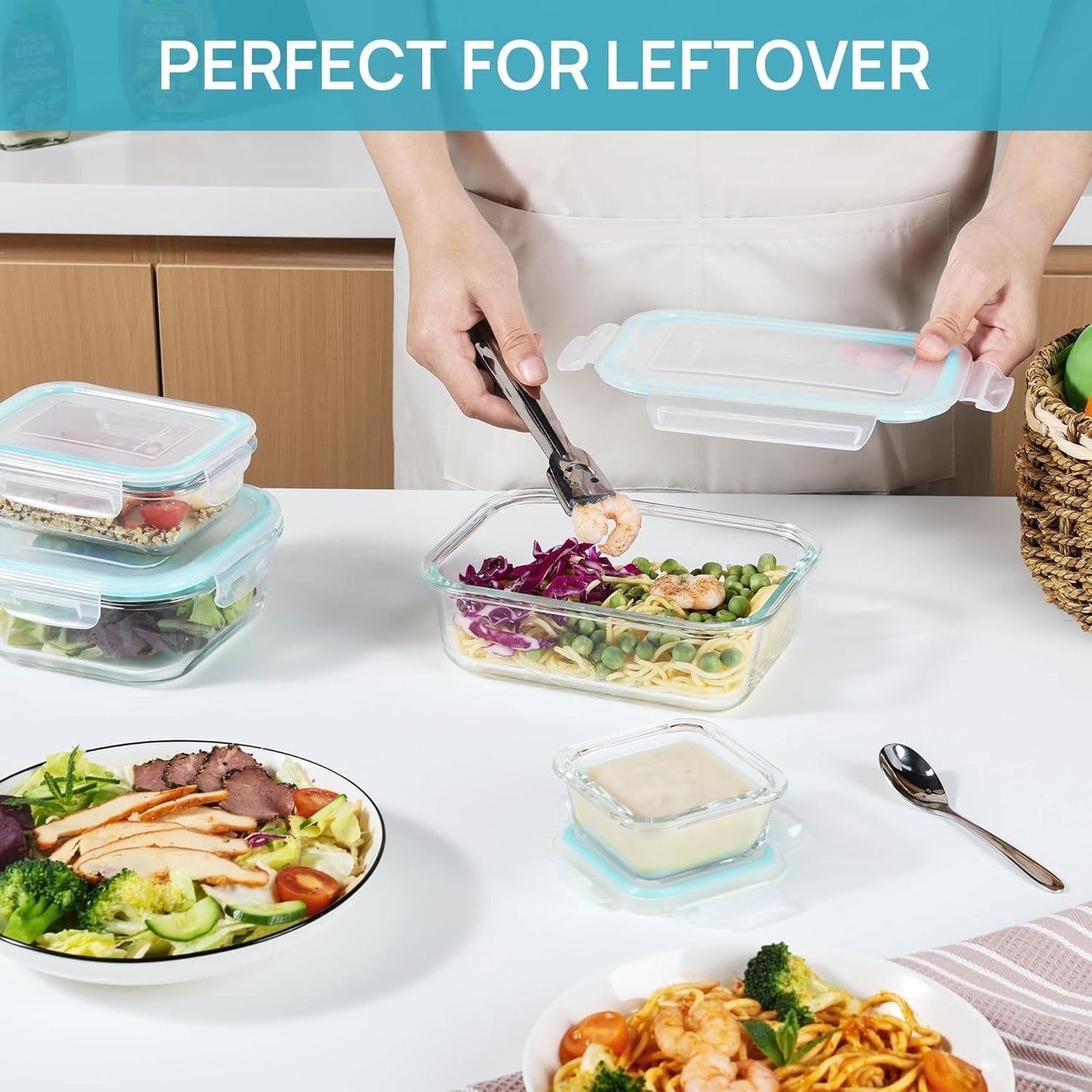 Vtopmart Glass Storage Containers Set - 8 Pack with Lids & 6 Pack Plastic Soup Containers