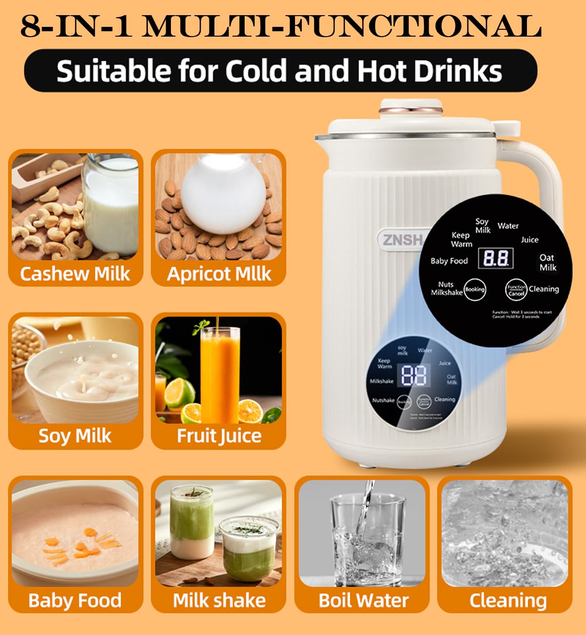 Nut Milk Maker Machine 40oz (1.2L) | 8-in-1 Almond, Oat, Soy, Rice Milk Maker, Plant-Based Milk & Smoothies, Soy Milk Maker with Delay Start, Keep Warm, Self-Cleaning, Boil Water, Baby Food & Juicer
