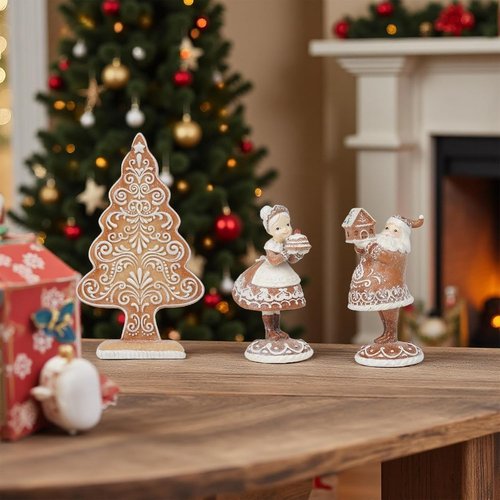Braxio Gingerbread Christmas Tree Figurines - Festive Tabletop Decoration with Sequins | 5.5x2.25x10 Inch