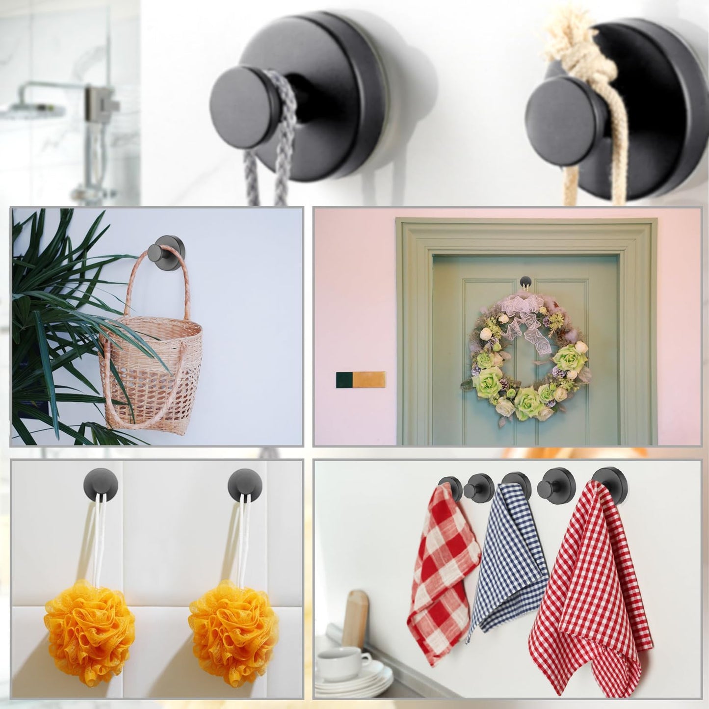 Benvo Suction Cup Hooks - No Drill Stainless Steel Hanging Hooks for Bathroom & Kitchen | 4 Pack, Grey