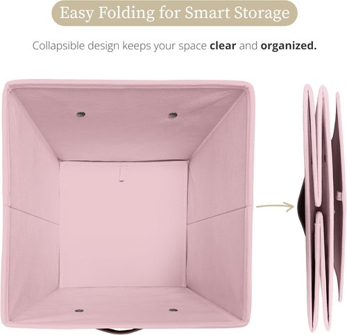 DECOMOMO Storage Bins - Fabric Cube Storage Bins with Labels | 10.5" x 11" | Set of 6, Pink