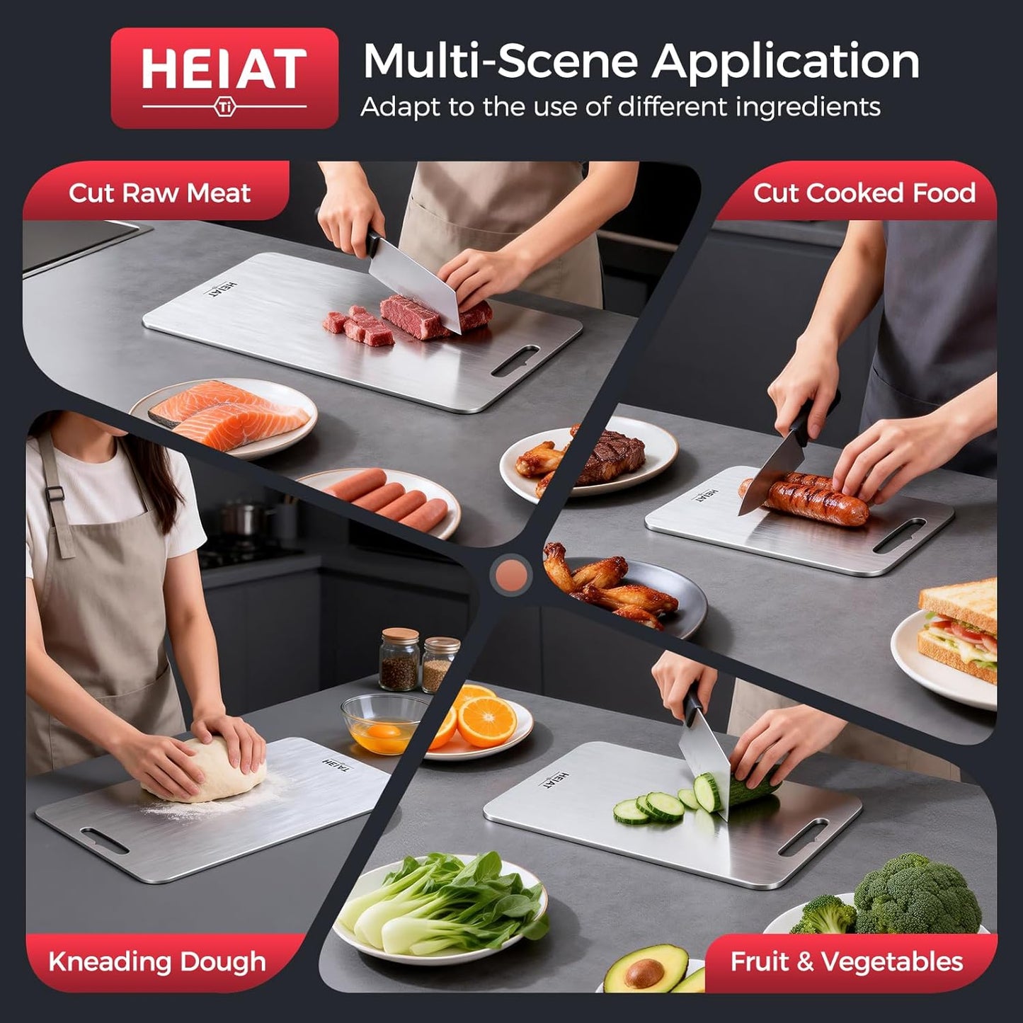 Titanium Cutting Board Set - 100% Pure Non-Toxic Double-Sided Kitchen Boards | Includes 3 Sizes