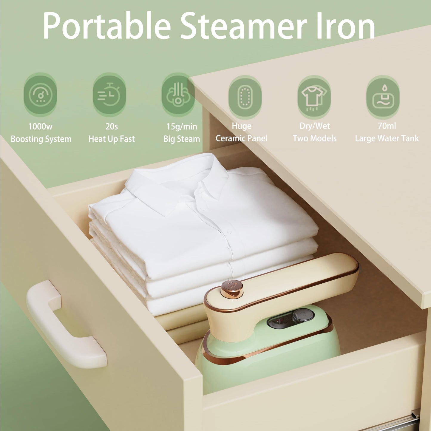 UltLegCreX Portable Travel Steamer for Clothes,800-1150w Foldable Clothes Steamer and Iron,Fast Heat Up,180° Rotatable Handle,Powerful Wrinkle Remover for Home & Travel,Large Ceramic Heat Panel