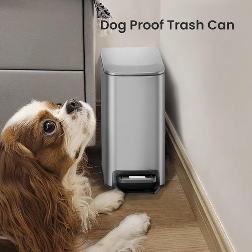Cesun Stainless Steel Small Bathroom Trash Can - Soft Close Lid & Step Pedal | 6 Liter Mini Garbage Bin (Silver)