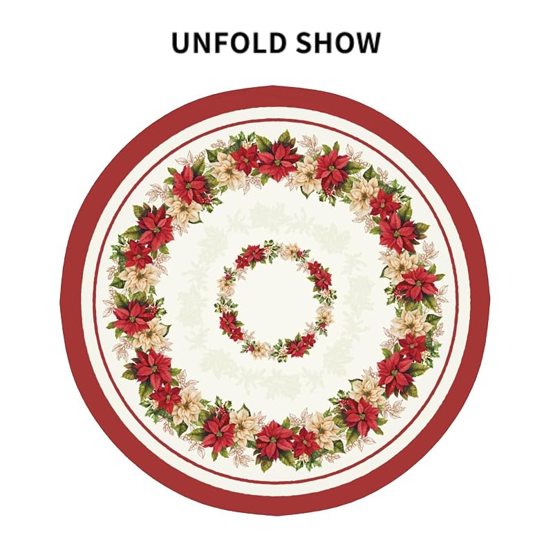 60-Inch Round Christmas Tablecloth with Winter Floral Leaves - Aytipun
