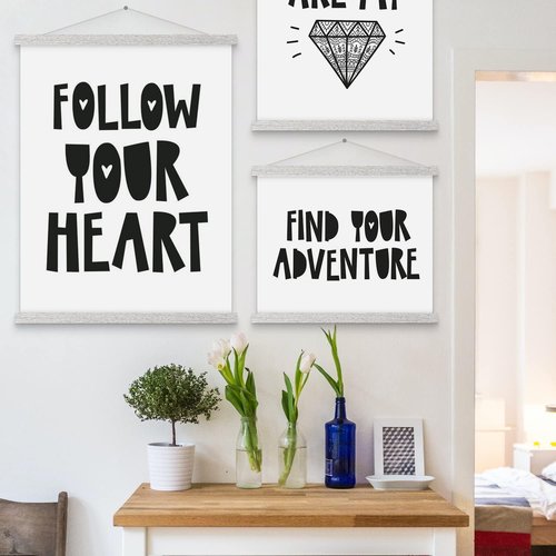 Benjia Magnetic Poster Hanger - Wood Frame for 12x18, 12x16, 12x24 Prints | Grey Hanging Kit for Artwork