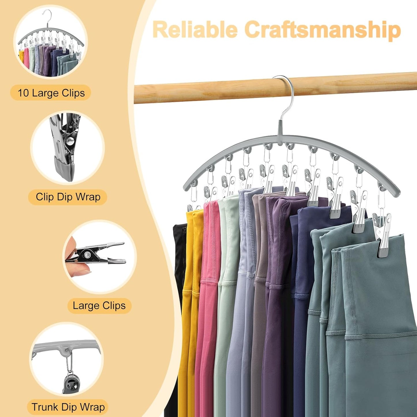 Volnamal Legging Organizer - Metal Yoga Pants Hanger with Rubber Coating | 4 Pack Holds 40 Leggings - Gray