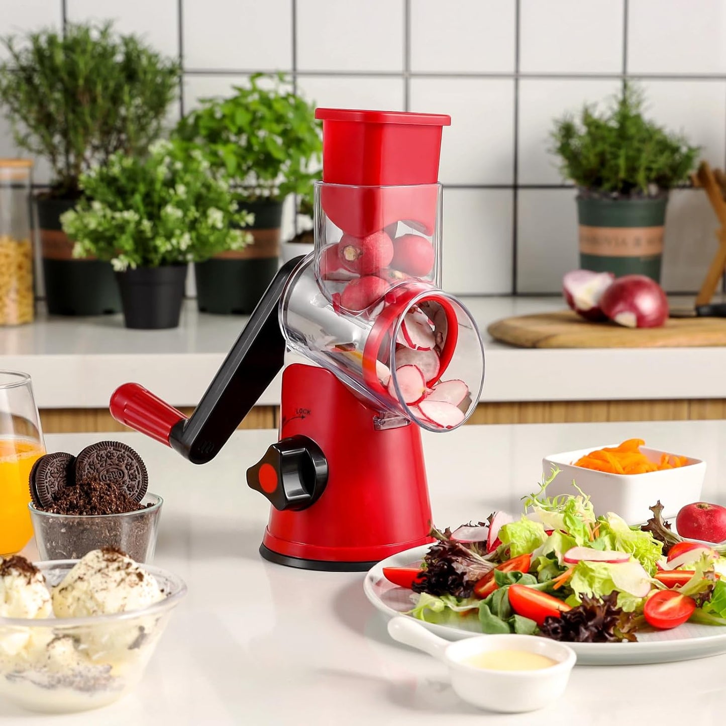 Skiennix Rotary Cheese Grater - Fast Vegetable Slicer with 3 Drum Blades | Efficient Kitchen Tool