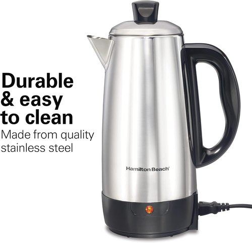 Hamilton Beach 12-Cup Electric Percolator Coffee Maker - Stainless Steel, Quick Brew & Easy Pour Spout