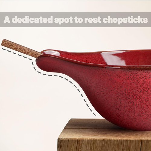Artena Ramen Bowl - 42oz Ceramic Noodle Bowl Set with Chopsticks | Large Deep Soup & Pasta Bowl in Red