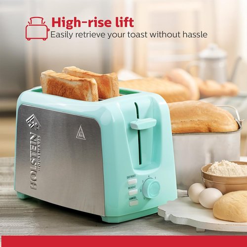 Holstein Housewares 2-Slice Toaster - Extra-Wide Slots, 7 Browning Settings, Compact Stainless Steel, Mint