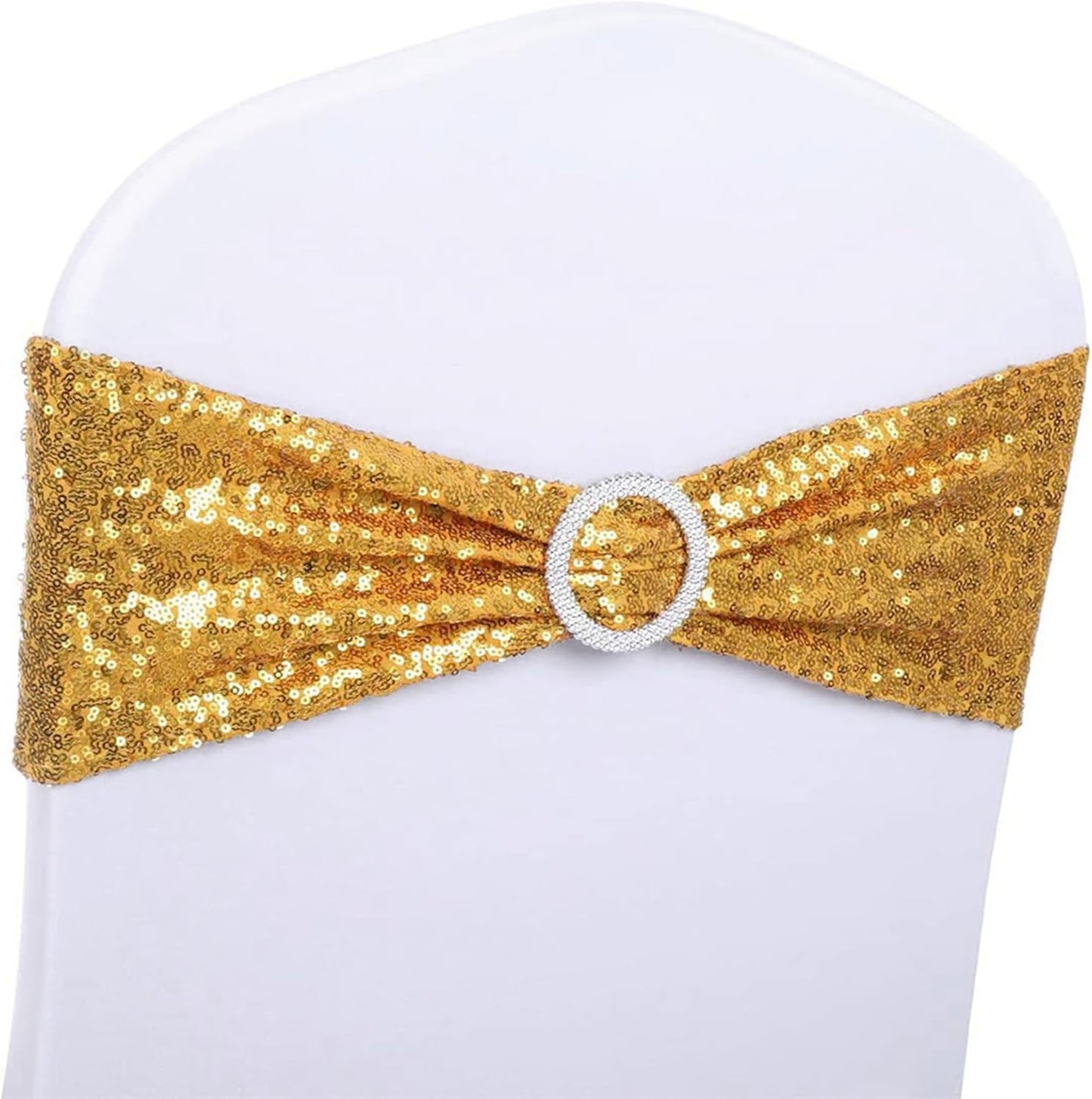 Spandex Sequin Chair Sashes - Pack of 100 Gold Wedding & Party Decor | Perfect for Baby Showers