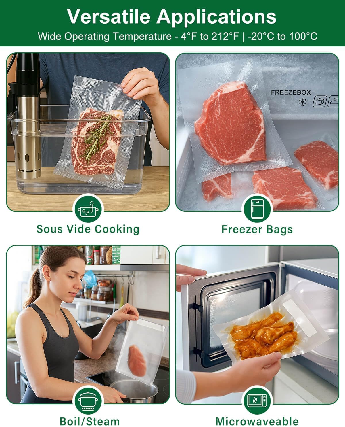 Skiennix Vacuum Sealer Bags - BPA-Free Heavy Duty Rolls | 11 Inch x 16 Feet, 3-Pack for Food Preservation